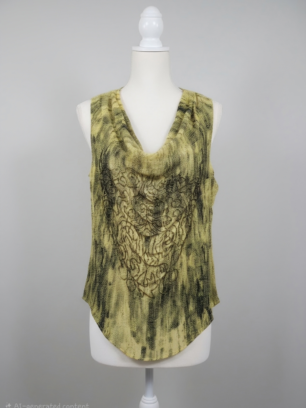 Buffalo David Bitton Yellow Tie-Dye Cowl Neck Tank with Black Graphic